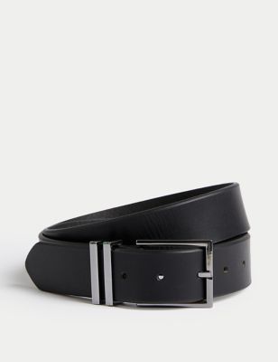 M&S Mens Black Leather Belt - 30-32, Black