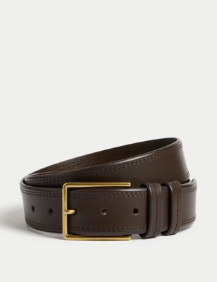 Mens M&S Collection Leather Stitch Detail Belt - Brown, Brown