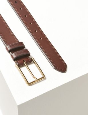Mens M&S Collection Leather Stitch Detail Belt - Brown