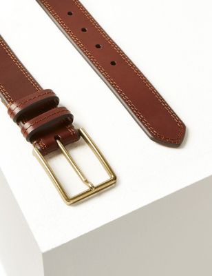 Mens M&S Collection Leather Stitch Detail Belt - Tan