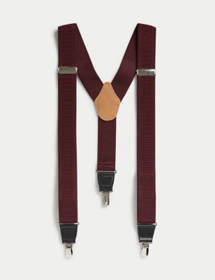 M&S Mens Adjustable Braces - Burgundy, Burgundy