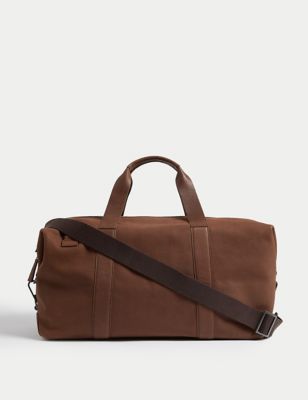 M&S Men's Premium Leather Weekend Bag - Tan, Tan