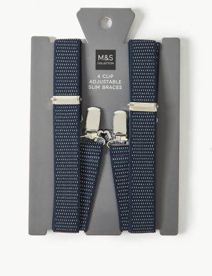 Mens M&S Collection Slim Adjustable Polka Dot Braces - Blue