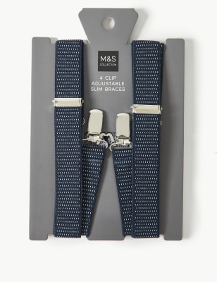 

Mens M&S Collection Slim Adjustable Polka Dot Braces - Blue, Blue