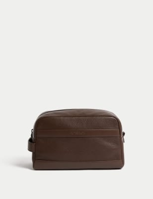 Autograph Mens Leather Pebble Grain Washbag - Brown, Brown,Black