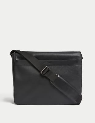 Autograph Mens Leather Messenger Bag - Black, Black,Brown