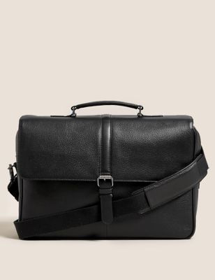 Mens M&S Collection Leather Briefcase - Black, Black