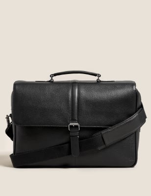 Mens M&S Collection leather briefcase - black, black