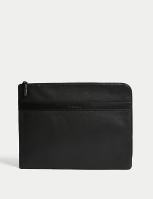 Autograph Mens Leather Laptop Pouch - Black, Black