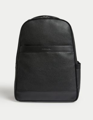 Autograph Mens Leather Backpack - Black, Black