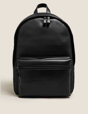 

Mens M&S Collection Leather Pebble Grain Backpack - Black, Black