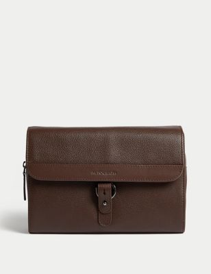 Autograph Mens Leather Washbag - Brown, Brown