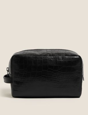 

Mens M&S Collection Mock Croc Leather Washbag - Black, Black