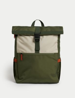 

Mens M&S Collection Recycled Polyester Scuff Resistant Rolltop Backpack - Green Mix, Green Mix