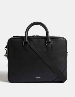 

JAEGER Mens Leather Laptop Bag - Black, Black