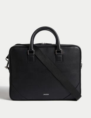 Jaeger Men's Leather Laptop Bag - Black, Black