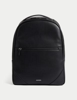 Jaeger Mens Leather Backpack - Black, Black