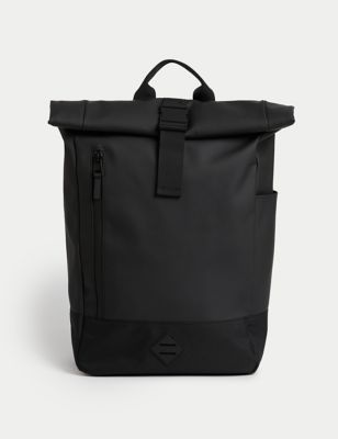 M&S Mens Rubberised Waterproof Stormwear Plus Backpack - Black, Black,Stone