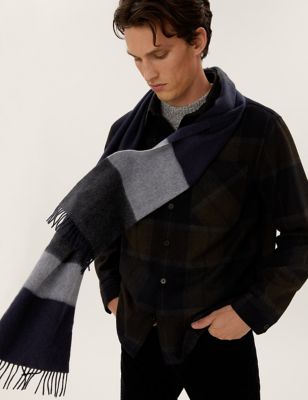 

Mens M&S Collection Pure Merino Wool Colourblock Scarf - Navy Mix, Navy Mix