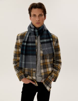 

Mens M&S Collection Pure Merino Wool Checked Scarf - Grey Mix, Grey Mix