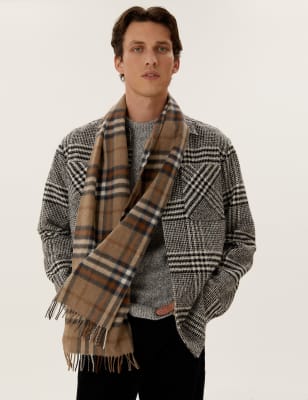 

Mens M&S Collection Pure Merino Wool Checked Scarf - Camel Mix, Camel Mix