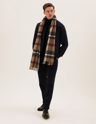 

Mens M&S Collection Checked Blanket Scarf - Camel Mix, Camel Mix