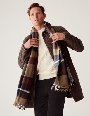 

Mens M&S Collection Checked Scarf - Camel Mix, Camel Mix