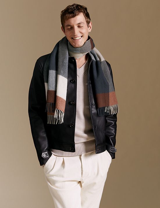 Cohen - Bufanda de cuadros escoceses de lana merino con cashmere