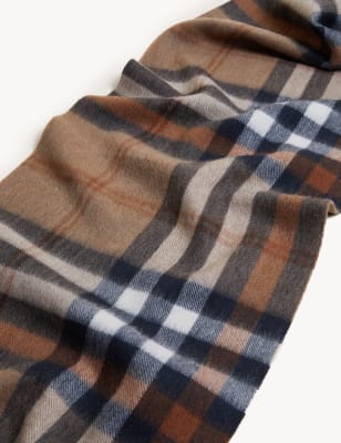 

Mens Autograph Pure Wool Checked Scarf - Camel Mix, Camel Mix