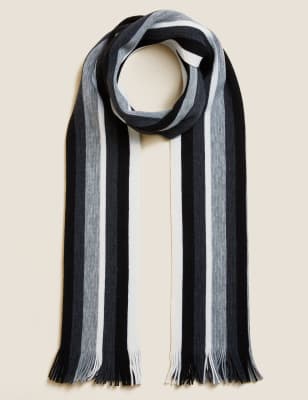 White & Grey Striped Scarf