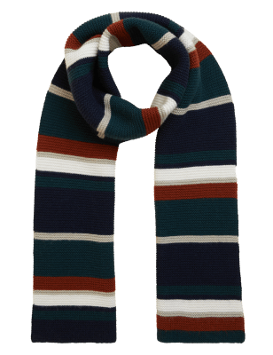 

Mens M&S Originals Baines Pure Merino Wool Striped Scarf - Ecru Mix, Ecru Mix