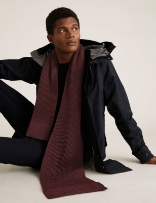 

Mens M&S Collection Knitted Textured Scarf - Berry, Berry