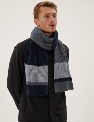 

M&S Collection Bufanda de punto acanalado con bloques de colorMens - Navy Mix, Navy Mix