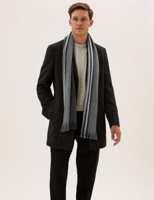 

Mens M&S Collection Knitted Striped Scarf - Grey Mix, Grey Mix