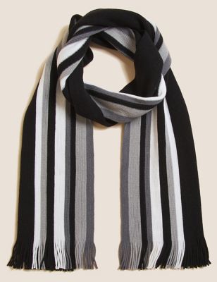 

Mens M&S Collection Knitted Striped Scarf - Black Mix, Black Mix