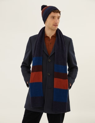

Mens M&S Collection Knitted Striped Scarf - Blue Mix, Blue Mix