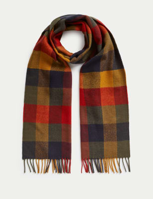 

Mens M&S Collection Checked Woven Scarf - Red Mix, Red Mix