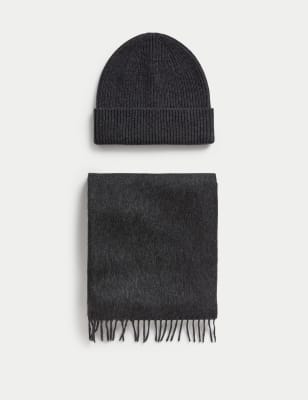 

Mens Autograph Merino Wool Hat and Scarf Set - Charcoal, Charcoal