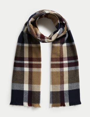 

Mens M&S Collection Checked Scarf - Camel Mix, Camel Mix