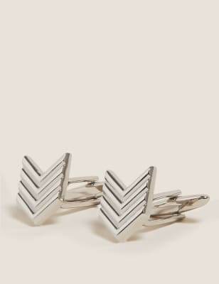 

Mens M&S Collection Chevron Cufflinks - Silver, Silver