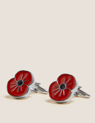  Boutons de manchette à motif coquelicot - Rouge