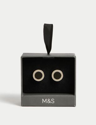 M&S Mens Circular Cufflinks - Silver, Silver