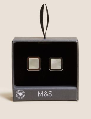 Mens M&S Collection Mother of Pearl Cufflinks - Silver Mix