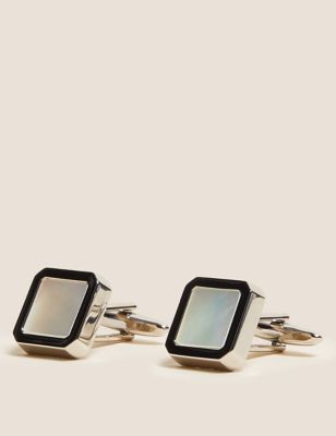 Mens M&S Collection Mother of Pearl Cufflinks - Silver Mix, Silver Mix