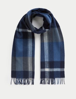

Mens Autograph Merino Wool Checked Scarf - Navy Mix, Navy Mix