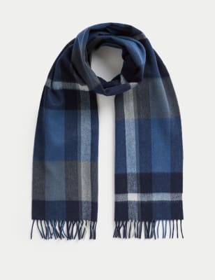 

Mens Autograph Merino Wool Checked Scarf - Navy Mix, Navy Mix