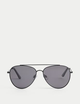M&S Mens Aviator Sunglasses - Black, Black,Silver