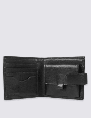 Leather Saffiano Coin Bifold Wallet with Cardsafe™