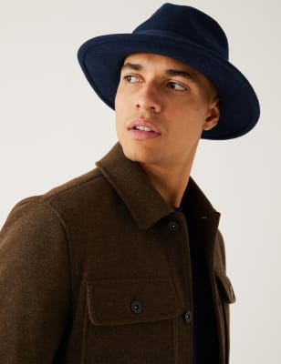 

Mens M&S Collection Pure Wool Fedora Hat with Stormwear™ - Navy, Navy