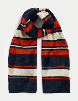 

Mens M&S Collection Striped Knitted Scarf - Navy Mix, Navy Mix